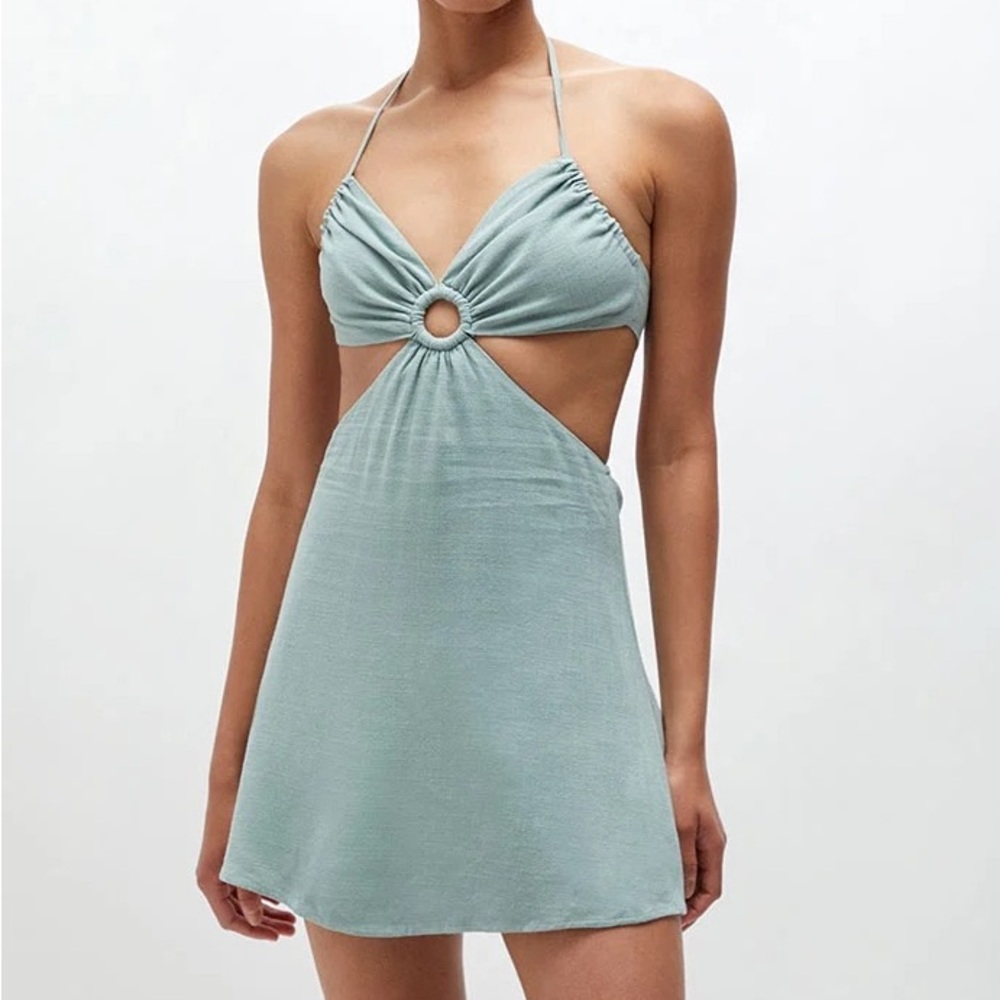 NWT PacSun x L.A. Hearts O-Ring Linen Halter Open Back Side Cut-Out Mini Dress